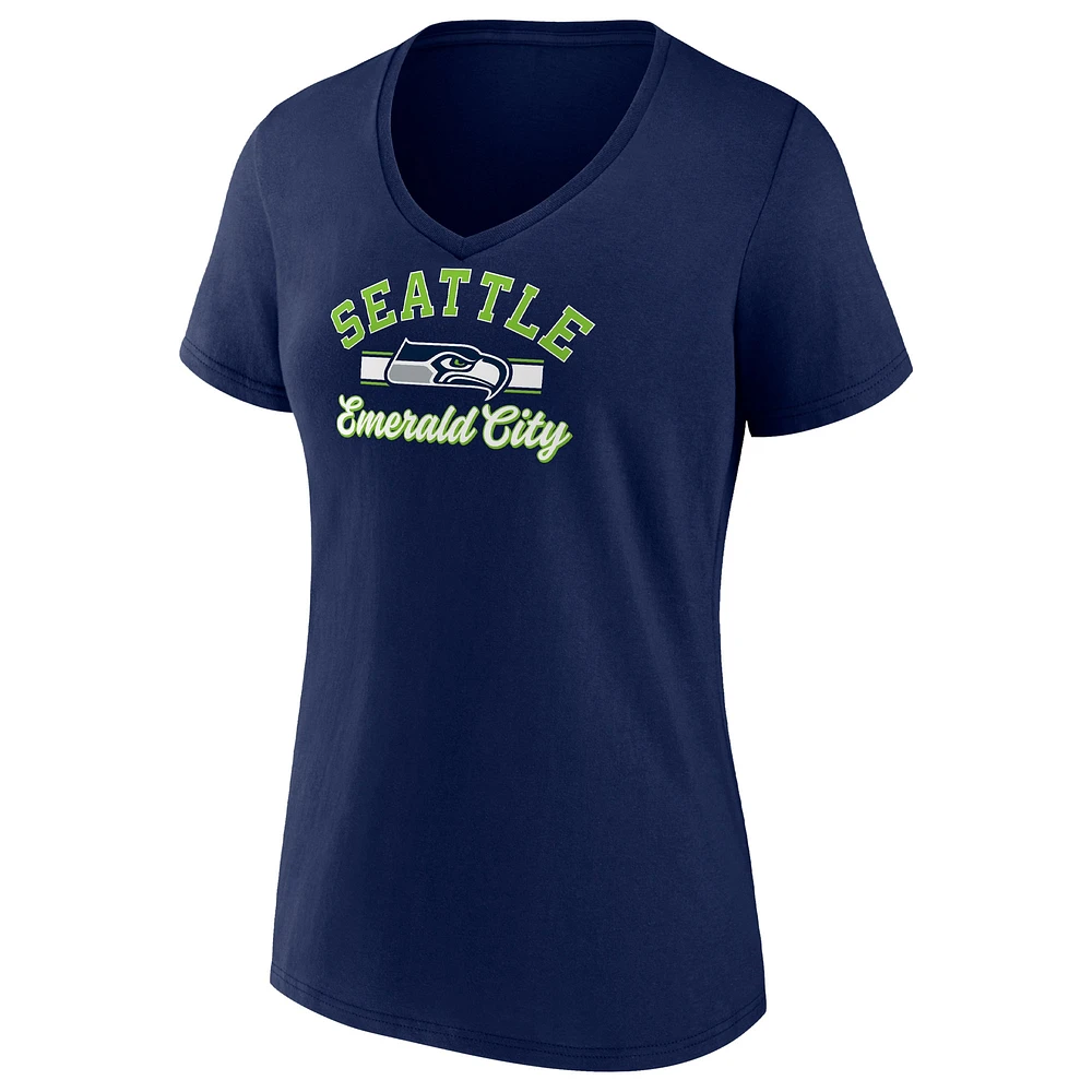 Women's Fanatics College Navy Seattle Seahawks Slogan V-Neck T-Shirt