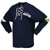 Women's Fanatics College Navy Seattle Seahawks Spirit Jersey Lace-Up V-Neck Long Sleeve T-Shirt