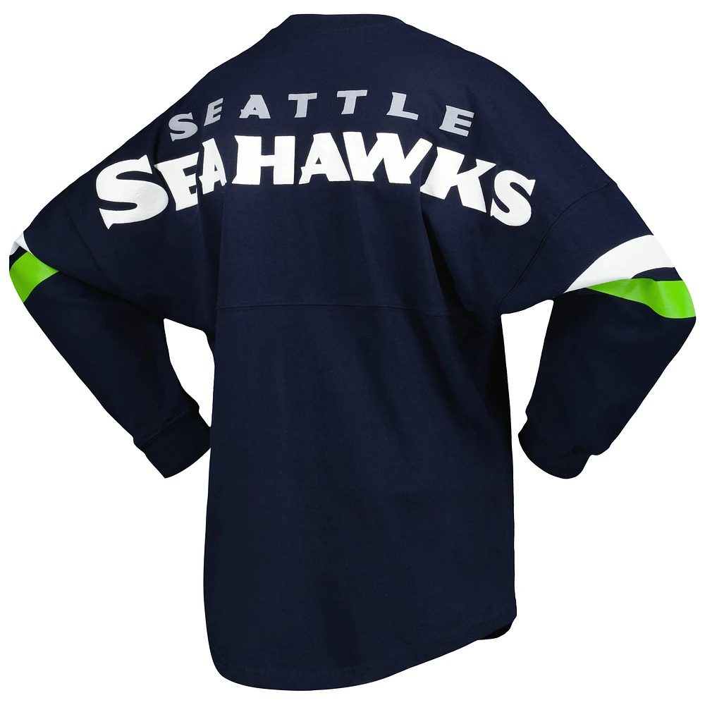 Women's Fanatics College Navy Seattle Seahawks Spirit Jersey Lace-Up V-Neck Long Sleeve T-Shirt