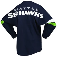 Women's Fanatics College Navy Seattle Seahawks Spirit Jersey Lace-Up V-Neck Long Sleeve T-Shirt