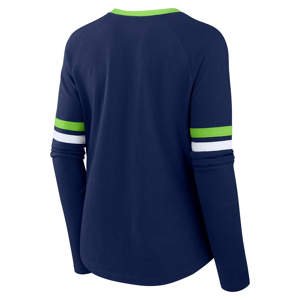 Women's Fanatics College Navy Seattle Seahawks Won and Done Lace-Up Long Sleeve Fashion Top