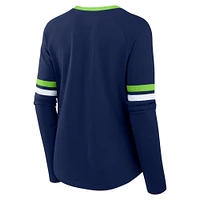 Women's Fanatics College Navy Seattle Seahawks Won and Done Lace-Up Long Sleeve Fashion Top
