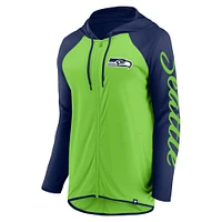 Women's Fanatics Neon Green/College Navy Seattle Seahawks Script Full-Zip Hoodie