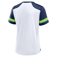 Women's Fanatics White/College Navy Seattle Seahawks Foiled Primary Lace-Up T-Shirt