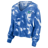 Women's Fanatics White/Royal Seattle Seahawks Sport Resort Tie-Dye V-Neck Long Sleeve T-Shirt