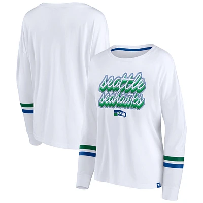 Fanatics pour femmes, blanc, Seattle Seahawks Retro Power - T-shirt à manches longues