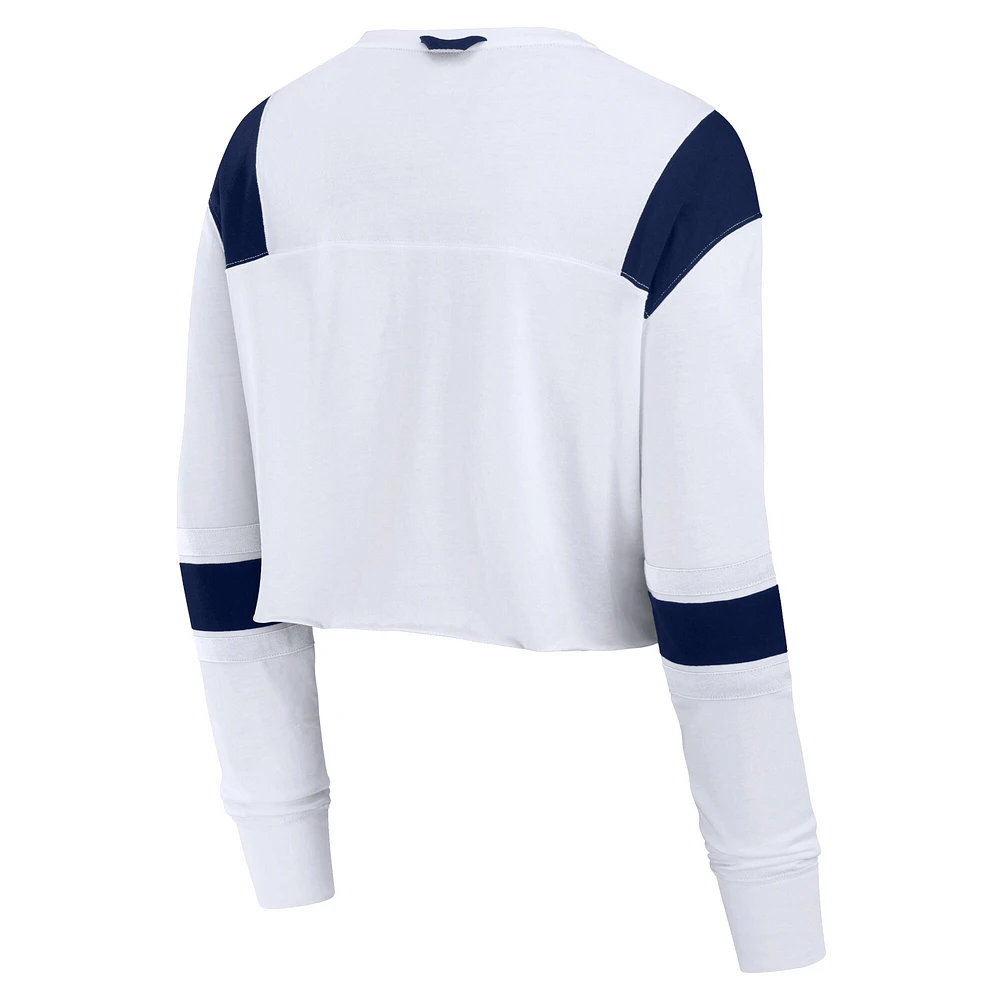 Women's Fanatics White Seattle Seahawks Stretch Cropped Long Sleeve V-Neck T-Shirt