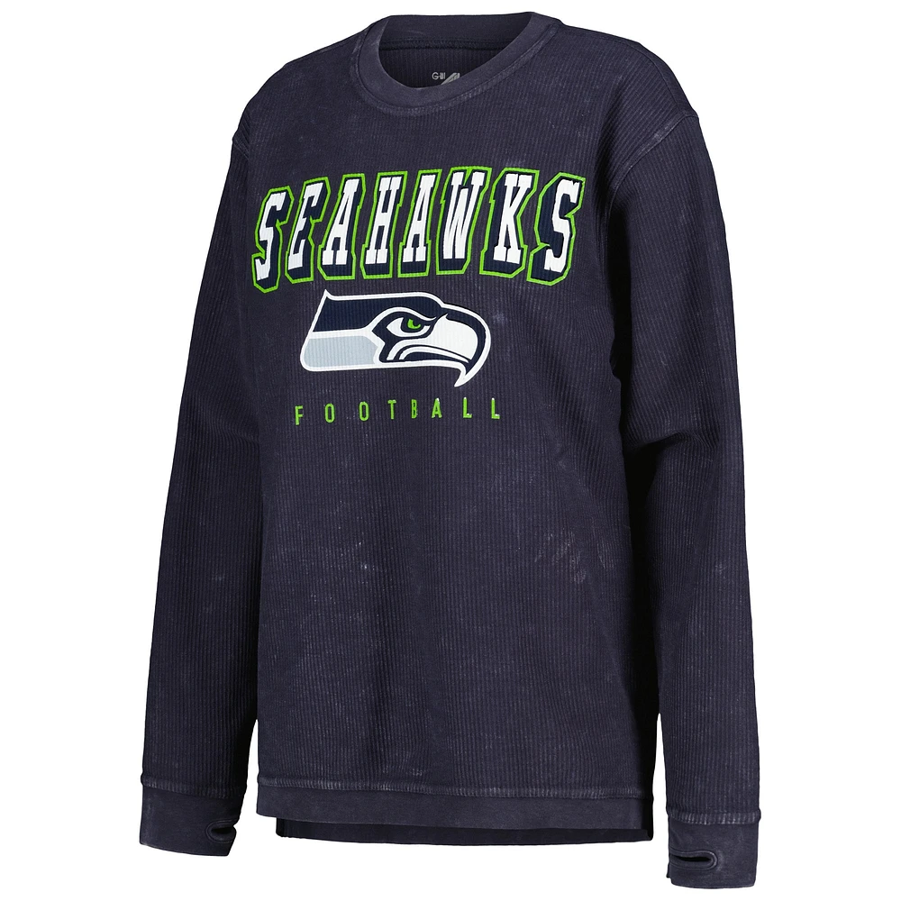 Sweat-shirt à cordon confortable G-III 4Her par Carl Banks College pour femmes, bleu marine, Seattle Seahawks