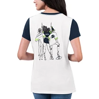 Women's G-III 4Her by Carl Banks White/College Navy Seattle Seahawks Fashion Illustration T-Shirt