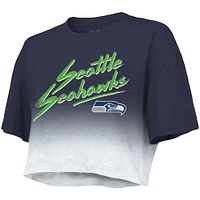 Women's Majestic Threads DK Metcalf Navy/White Seattle Seahawks Dip-Dye Player Name & Number Crop Top
