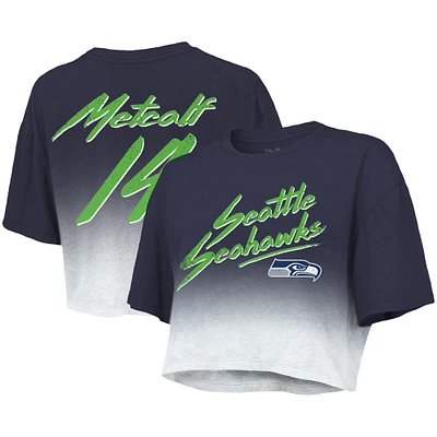 Haut court Majestic Threads DK Metcalf pour femmes, bleu marine/blanc, Seattle Seahawks Dip-Dye, nom et numéro du joueur
