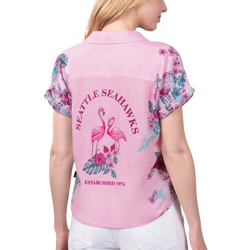 Women's Margaritaville Pink Seattle Seahawks Stadium Tie-Front Button-Up Shirt