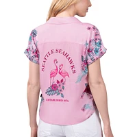 Women's Margaritaville Pink Seattle Seahawks Stadium Tie-Front Button-Up Shirt