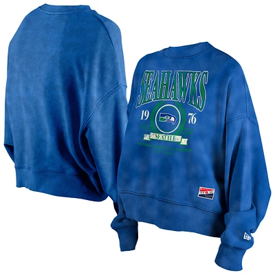 Sweat-shirt à capuche bleu Seattle Seahawks Throwback Boxy New Era pour femme