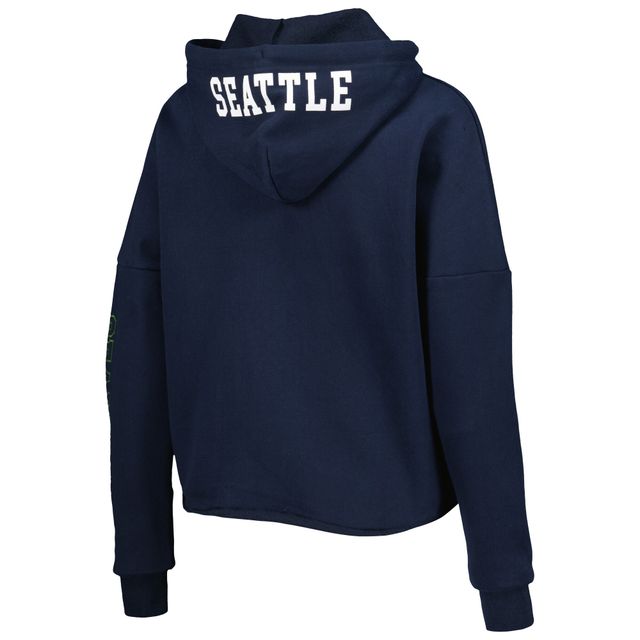 Sweat à capuche et manches métallisées Seattle Seahawks New Era College Navy pour femme