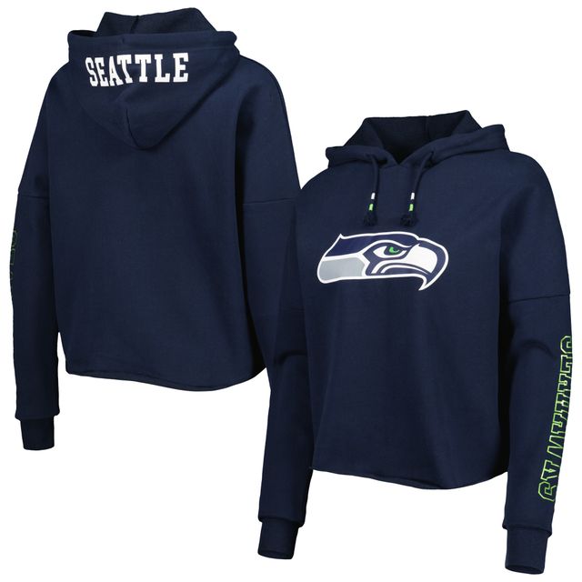 Sweat à capuche et manches métallisées Seattle Seahawks New Era College Navy pour femme