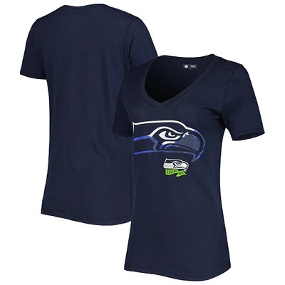 T-shirt à col en V pour femme Seattle Seahawks Ink Dye Sideline New Era College Navy