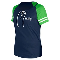 T-shirt raglan à lacets New Era College Navy Seattle Seahawks pour femme