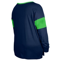 Women's New Era College Navy Seattle Seahawks Plus Lace-Up Notch Neck Long Sleeve T-Shirt