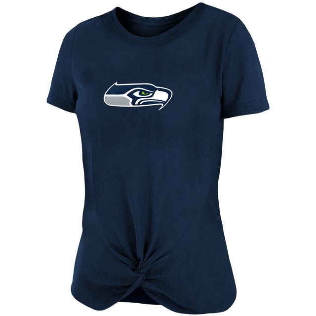 T-shirt flammé Seattle Seahawks pour femme New Era College Navy avec nœud torsadé sur le devant
