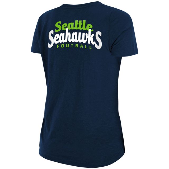 T-shirt flammé Seattle Seahawks pour femme New Era College Navy avec nœud torsadé sur le devant