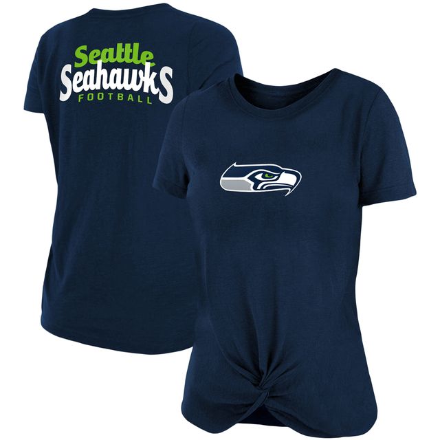 T-shirt flammé Seattle Seahawks pour femme New Era College Navy avec nœud torsadé sur le devant