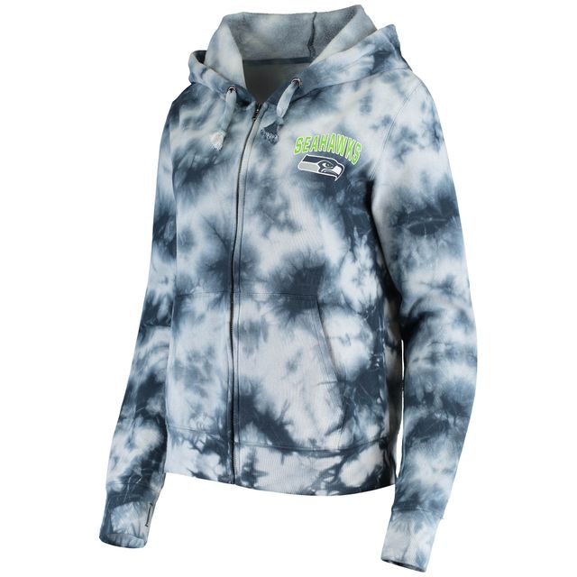 Sweat à capuche zippé en polaire tie-dye Seattle Seahawks New Era College Navy pour femme