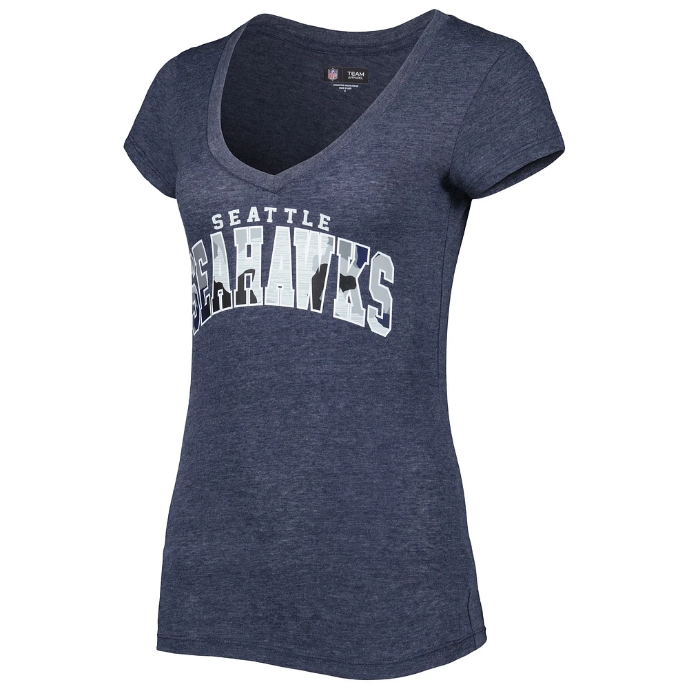 Women's New Era Heathered College Navy Seattle Seahawks Training Camp V-Neck T-Shirt