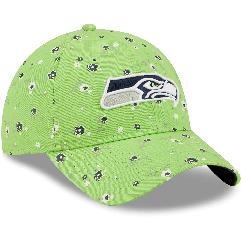 Women's New Era Neon Green Seattle Seahawks Logo Floral 9TWENTY - Adjustable Hat