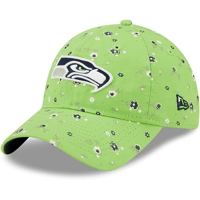 Women's New Era Neon Green Seattle Seahawks Logo Floral 9TWENTY - Adjustable Hat