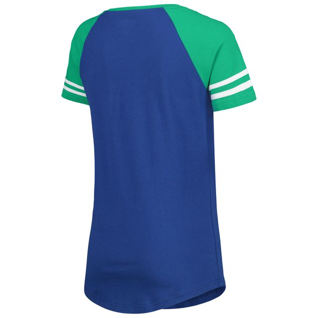 T-shirt raglan à lacets Seattle Seahawks Legacy New Era pour femme, bleu roi/vert