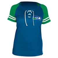 Women's New Era  Royal Seattle Seahawks Throwback Lace-Up Raglan T-Shirt