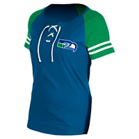 Women's New Era  Royal Seattle Seahawks Throwback Lace-Up Raglan T-Shirt