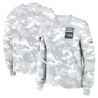 T-shirt Nike Arctic Camo Seattle Seahawks 2024 Salute To Service Performance à manches longues pour femme