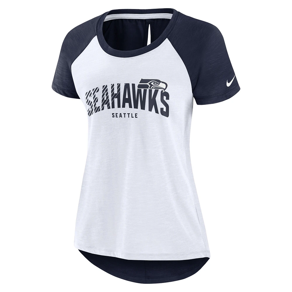 Women's Nike College Navy/White Seattle Seahawks Primetime Raglan Fashion T-Shirt