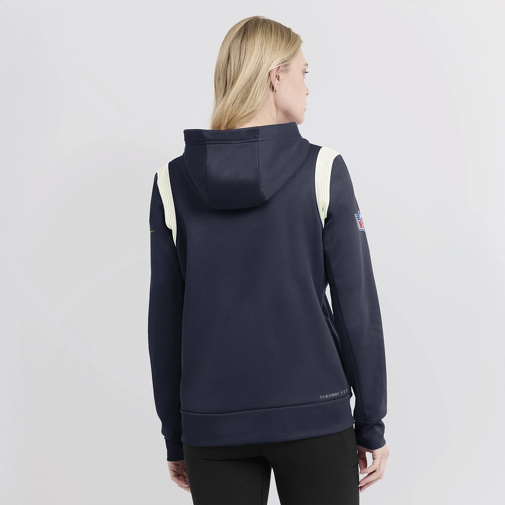 Women's Nike College Navy Seattle Seahawks Athletic Stack Performance - Pullover Hoodie