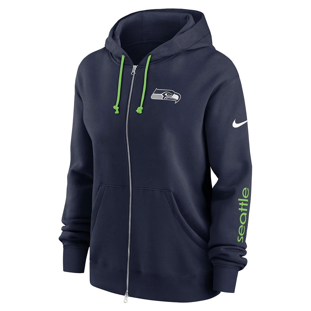 Women's Nike College Navy Seattle Seahawks Plus Phoenix Full-Zip Hoodie