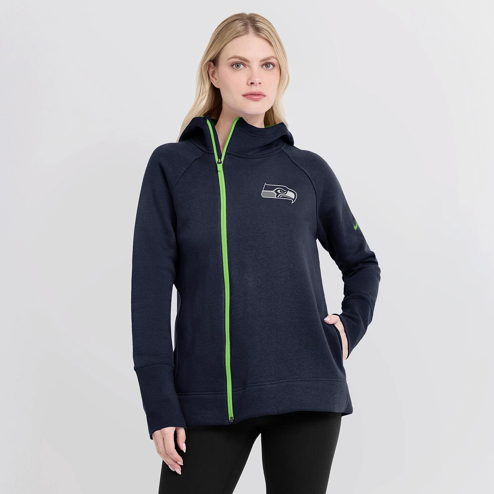 Women's Nike College Navy Seattle Seahawks Primetime Raglan Sleeve Full-Zip Hoodie