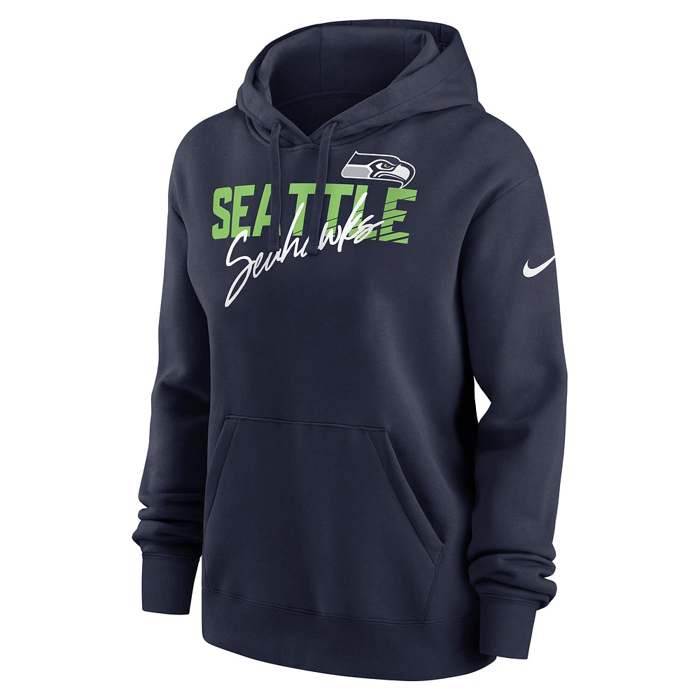 Women's Nike College Navy Seattle Seahawks Wordmark Club Fleece Pullover Hoodie