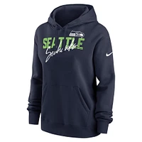 Women's Nike College Navy Seattle Seahawks Wordmark Club Fleece Pullover Hoodie