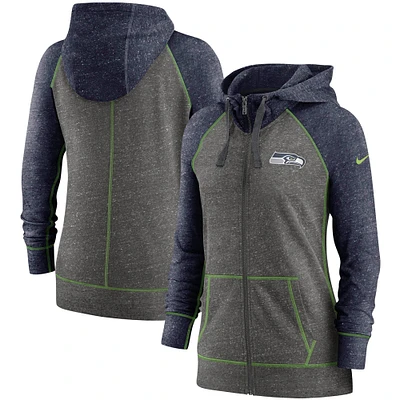Sweat à capuche et fermeture éclair intégrale Seattle Seahawks Gym Vintage pour femme, anthracite chiné/bleu marine Nike