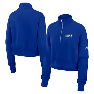 Sweat-shirt Nike Royal Seattle Seahawks Rewind Phoenix à demi-zip pour femme