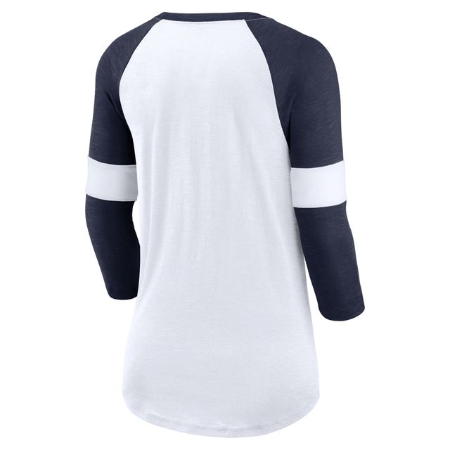 T-shirt à manches raglan 3/4 pour femme Nike Seattle Seahawks Football Pride - Blanc/Bleu marine universitaire