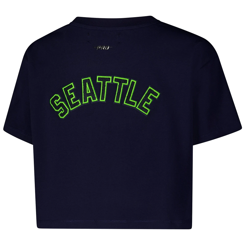 Women's Pro Standard College Navy Seattle Seahawks Boxy Cropped T-Shirt