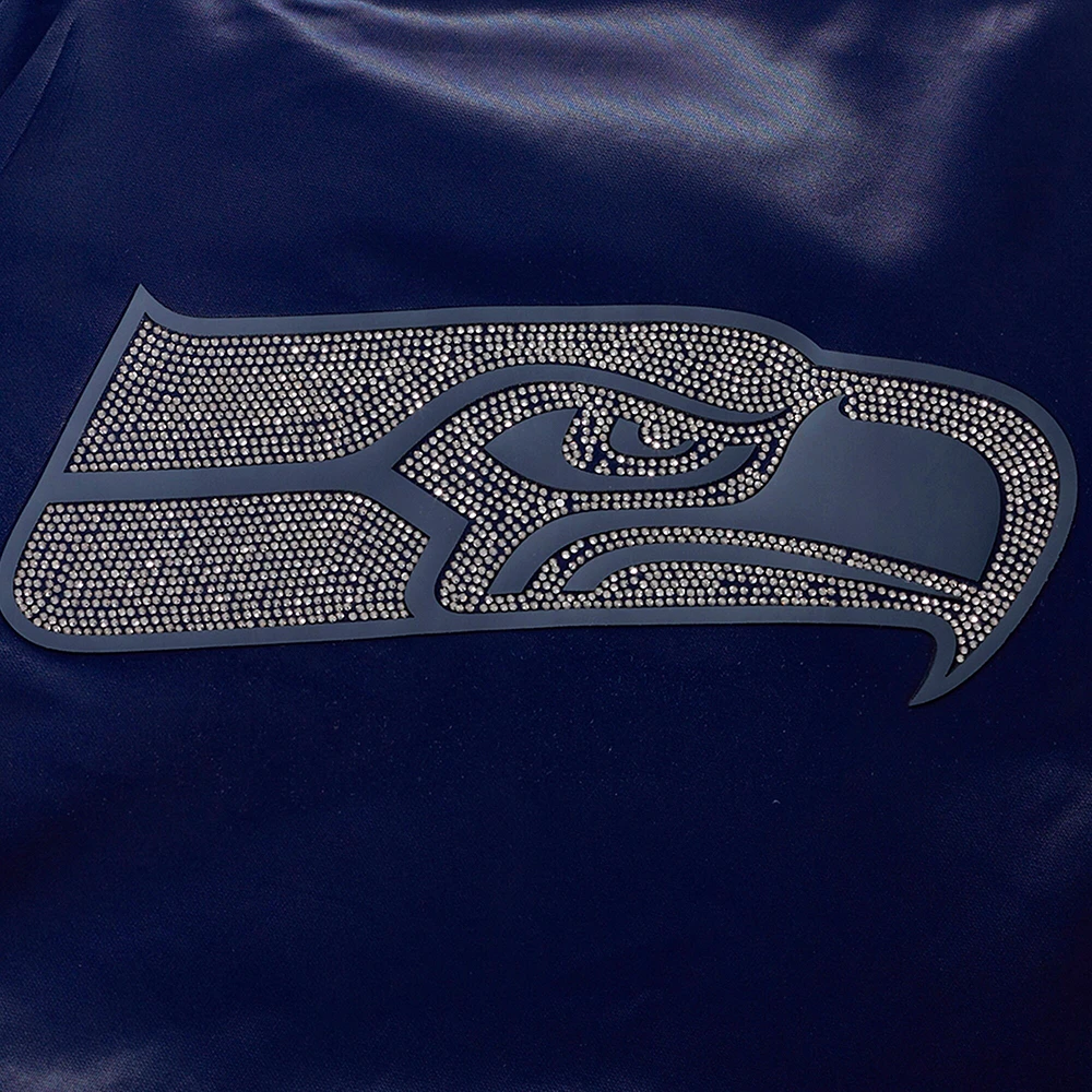 Women's Pro Standard College Navy Seattle Seahawks Jeweled Satin Full-Snap Jacket