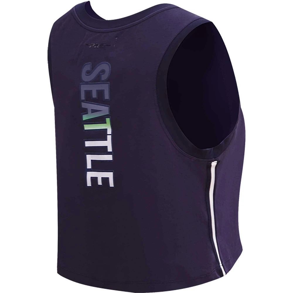 Women's Pro Standard  Navy Seattle Seahawks Ombre Wordmark Classic Cropped Tank Top