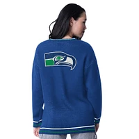 Women's Starter Royal Seattle Seahawks Oversized On the Ball Intarsia Knit Pullover Sweater