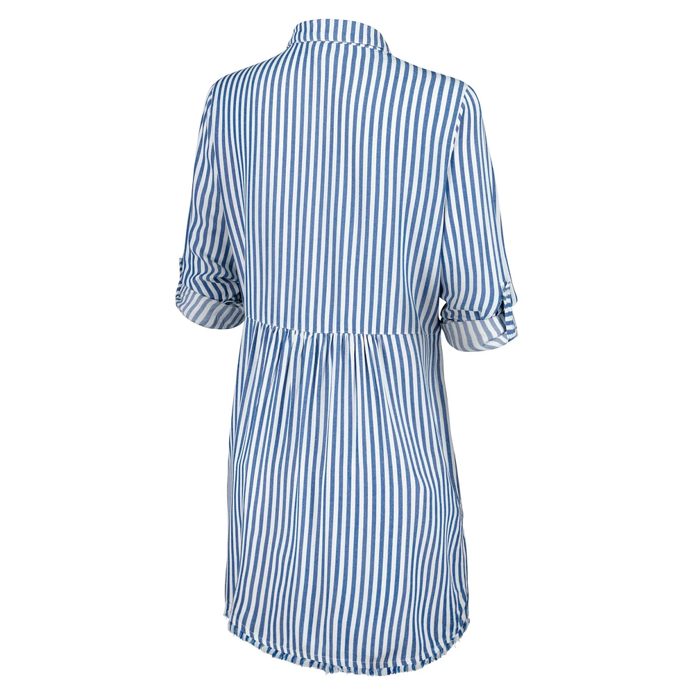 Women's Tommy Bahama Blue/White Seattle Seahawks Chambray Stripe Cover-Up Shirt Dress