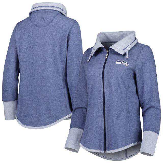 Sweat-shirt à fermeture éclair pour femmes Tommy Bahama Heathered College Navy Seattle Seahawks Sport Sun Fade