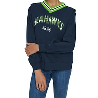 Women's Tommy Hilfiger Navy Seattle Seahawks Alice V-Neck Pullover Sweatshirt